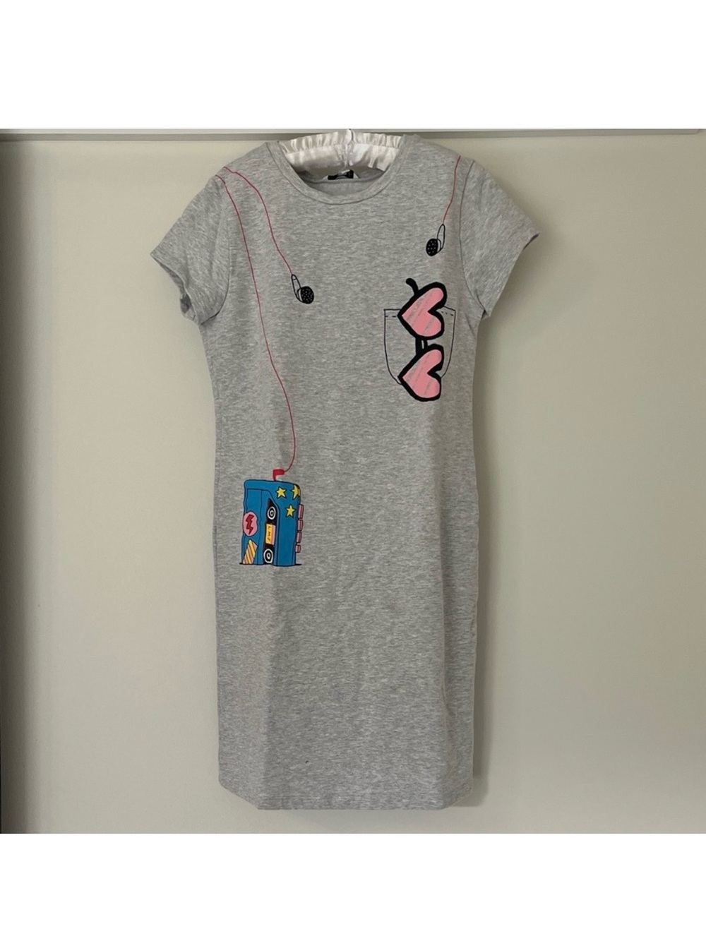 Marc Jacobs Girls' Gray t shirt Dress with Pink Heart Graphics